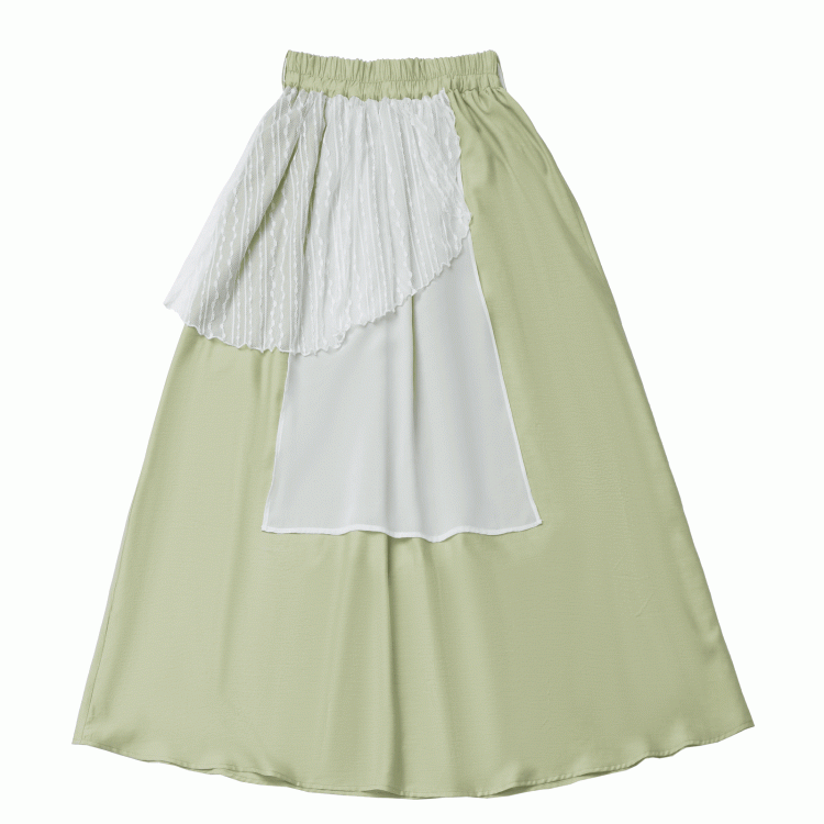 Style Green Cheongsam Elastic Waist Long Skirt with Waist Belt
