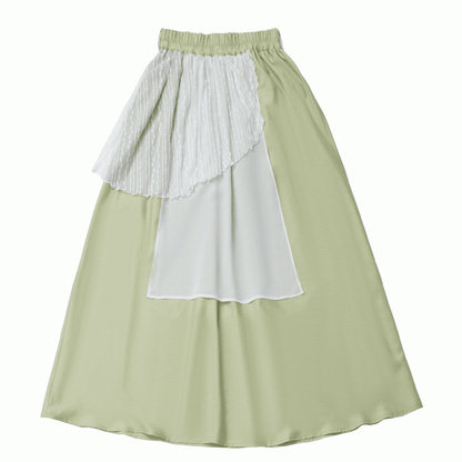 Style Green Cheongsam Elastic Waist Long Skirt with Waist Belt