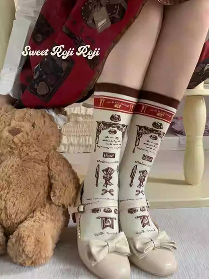 Chocolate Print Sweet Lolita Calf Socks