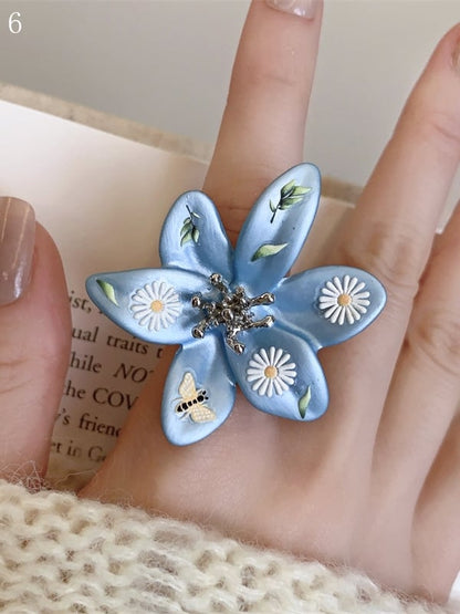 8 Bittersüßer Schmetterling und Ring Blaues Blumendesign Y2K Optionen