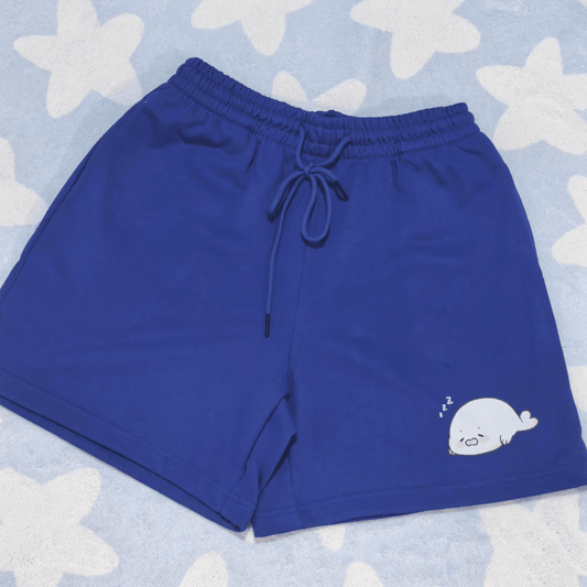 Print Shorts Drawstring Seal Blue Cute Navy Waist