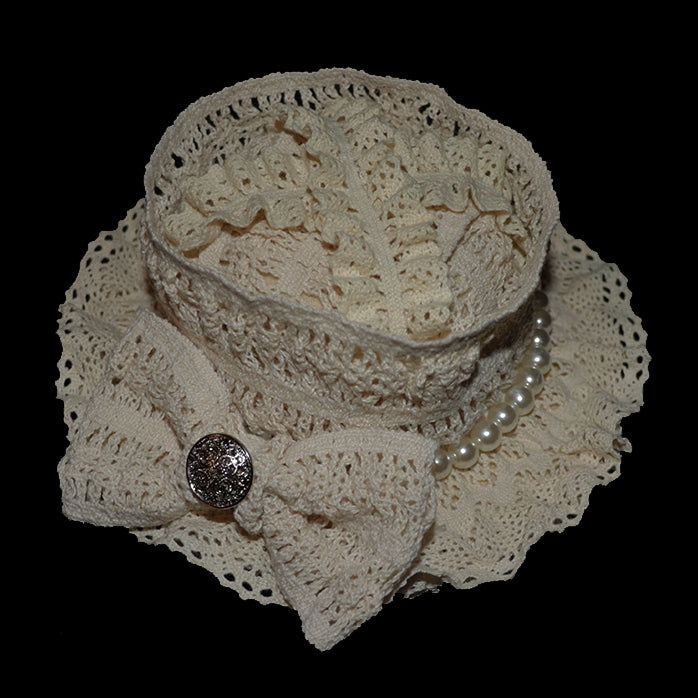 Mini Hat Design Bowknot Beaded Decorated Beige
