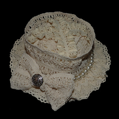 Mini Hat Design Bowknot Beaded Decorated Beige
