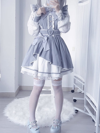 Herz Jirai Dusty Details Blau Verzierte Kei Strass Schleife