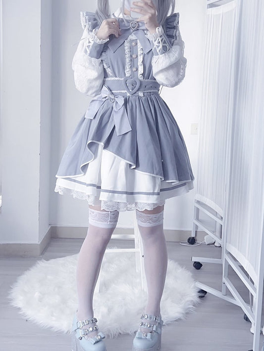 Herz Jirai Dusty Details Blau Verzierte Kei Strass Schleife