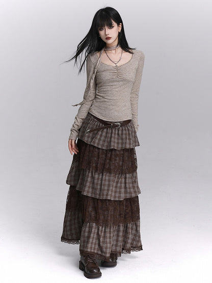 Oatmeal Top U-Neck Button Ruches with Matching Neck Strap Gray