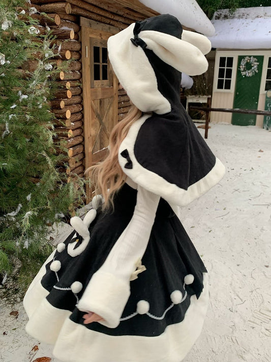 Black Bunny Ears Hooded Cape