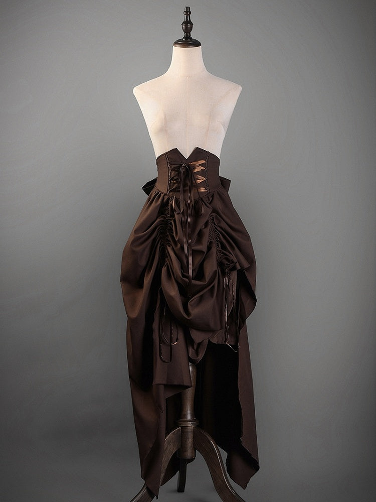 Brown Corset Belt High Waist Steampunk Lolita Drawstring Skirt