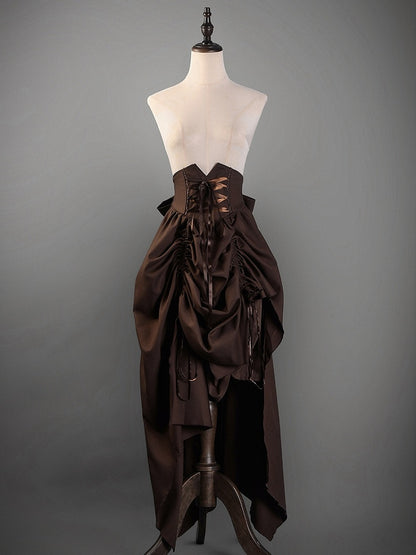 Brown Corset Belt High Waist Steampunk Lolita Drawstring Skirt