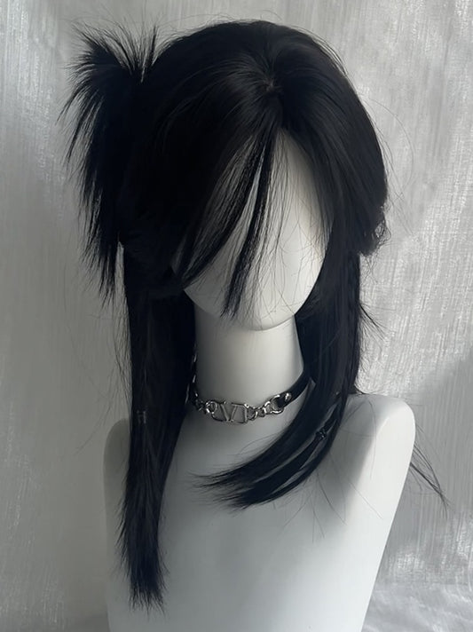Black Above Bust Length Straight Synthetic Wig With Bangs