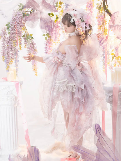 Pink Princess Fairy Floral Design Set Full Butterfly and JSK Dress Lolita Flower