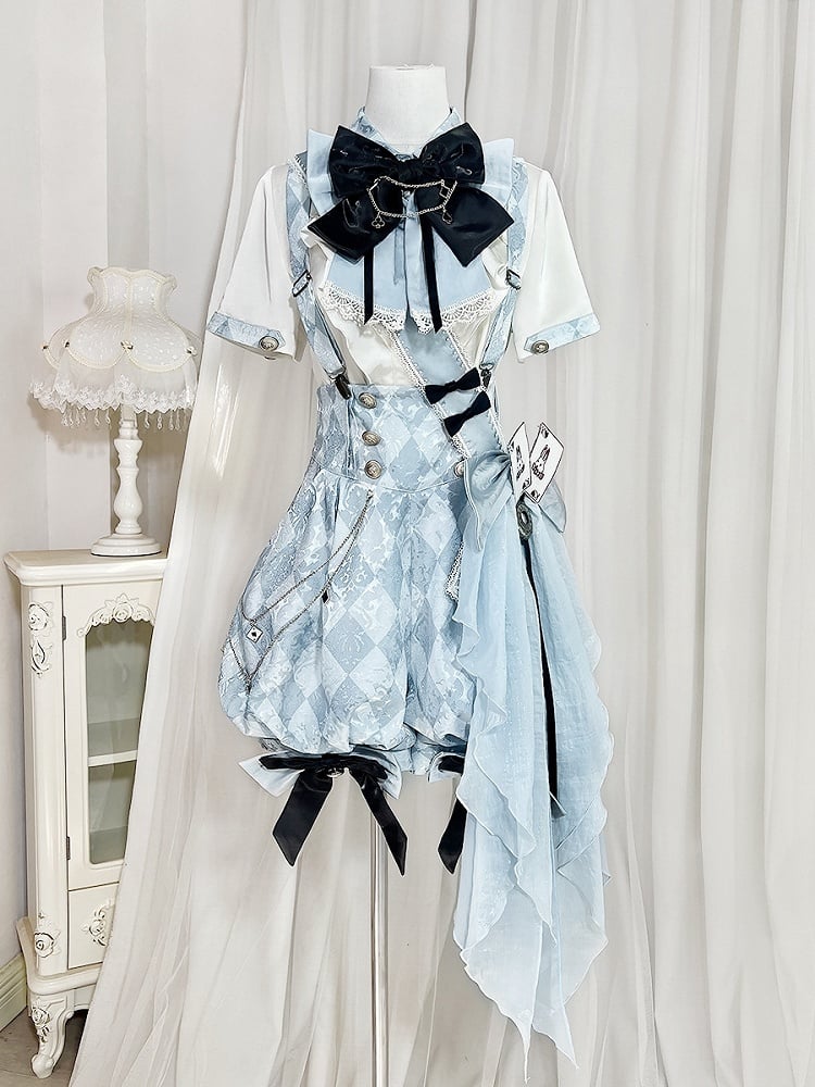 + Ouji Lolita Vibes Blue Alice in Shirt Outfit - White Wonderland