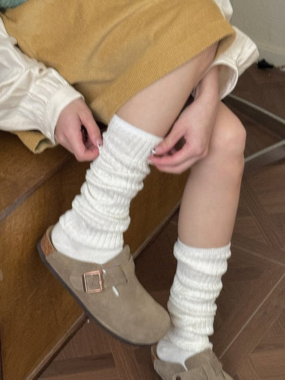 White/Apricot Knitted Leg Warmers