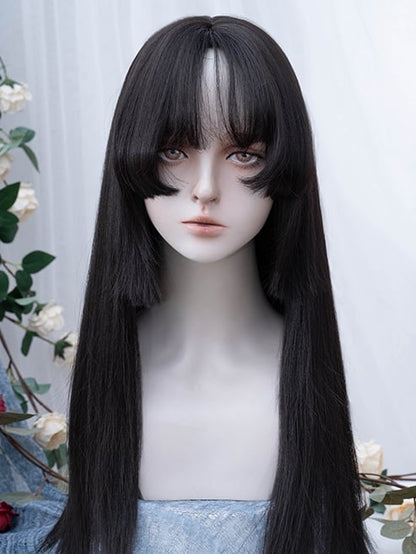 Black Princess Cut Long Straight Synthetic Wig