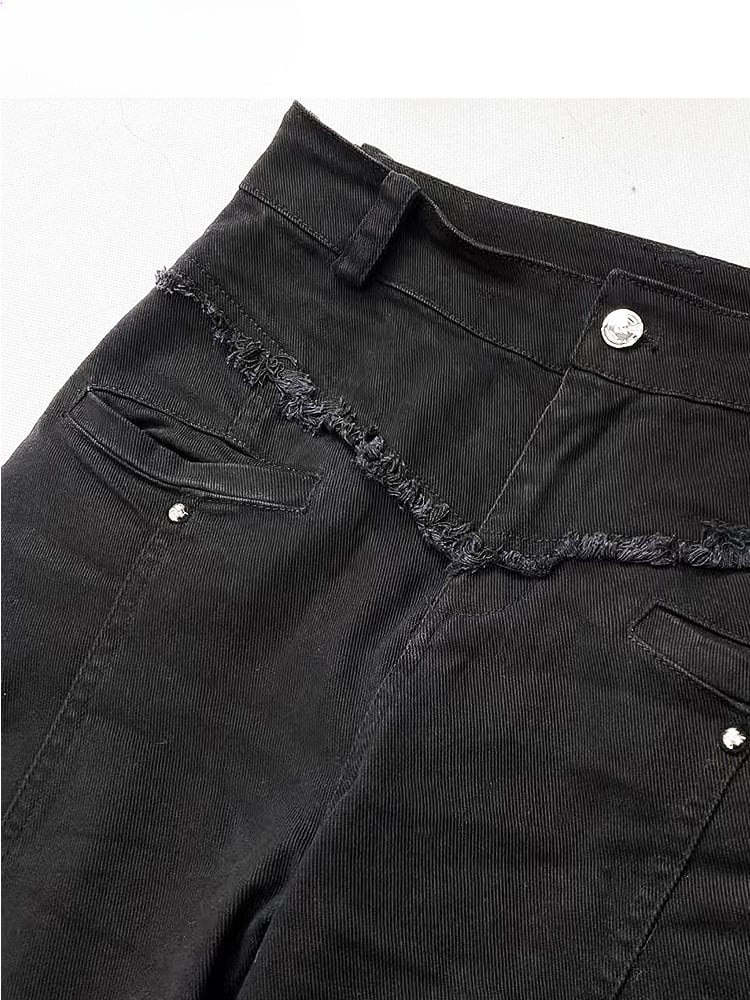 Black Flounce Trim Flare Silhouette Jeans