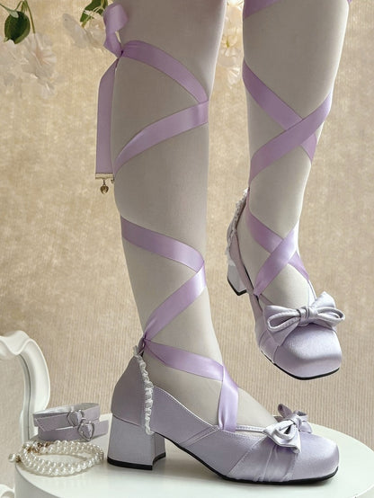 Straps Elegant Purple With Ankle Buckle Bow Top Detachable 3 Janes at Mary