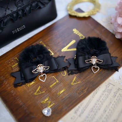 Jirai Kei Angel Heart Rhinestones Bowknot Fluffy Scrunchie