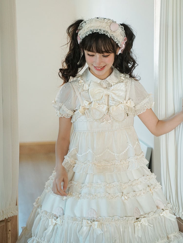 Robe Lolita en deux pièces avec nœud beige et volants