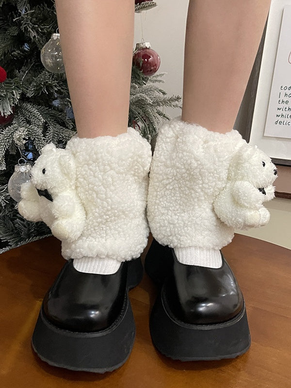 Jambières en peluche avec nœud en forme de poupée ours blanc