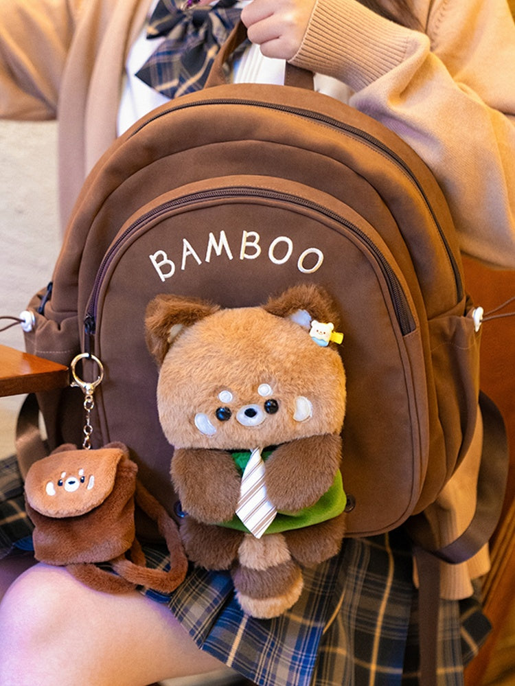 Brown Cute Backpack With Red Panda Plushie