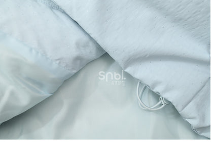 Blue Cute Lamb Applique Bowknot Details Hooded Down Coat Short Version