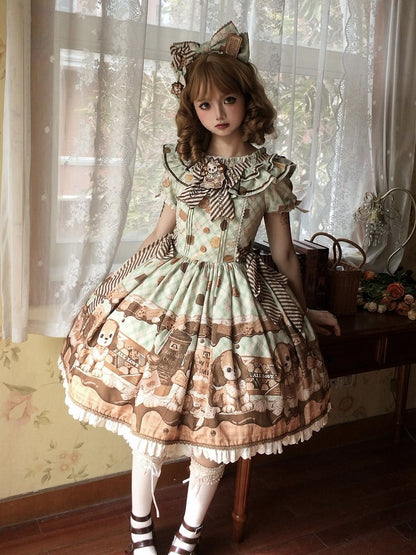 Puppy and Biscuit Green Sweet Lolita Short Sleeves Dress