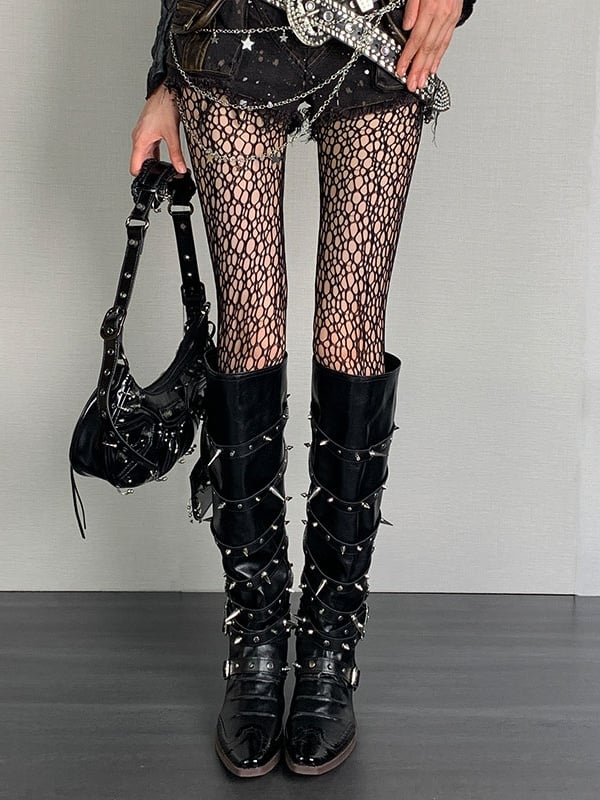 Dark Gothic Black Y2K Cut-out Tights