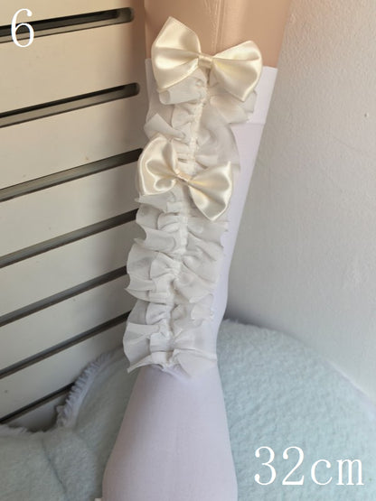 7 Trim Lace Options Details Socks White/Black Bowknot Calf