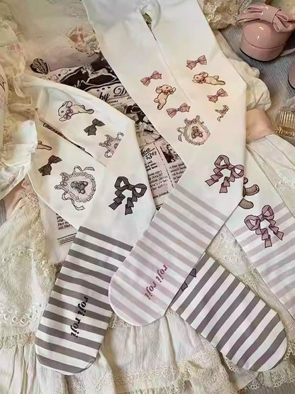 Bunny and Bear Print Sweet Lolita Tights