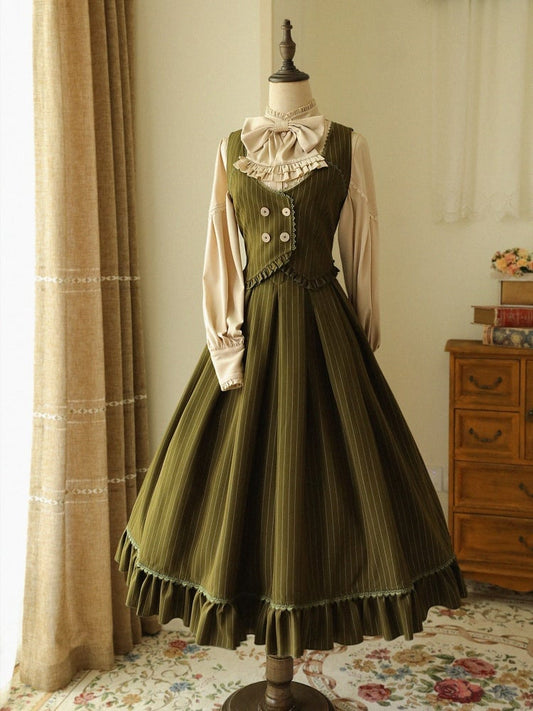 Gilet classique à col en V et motif rayé vert