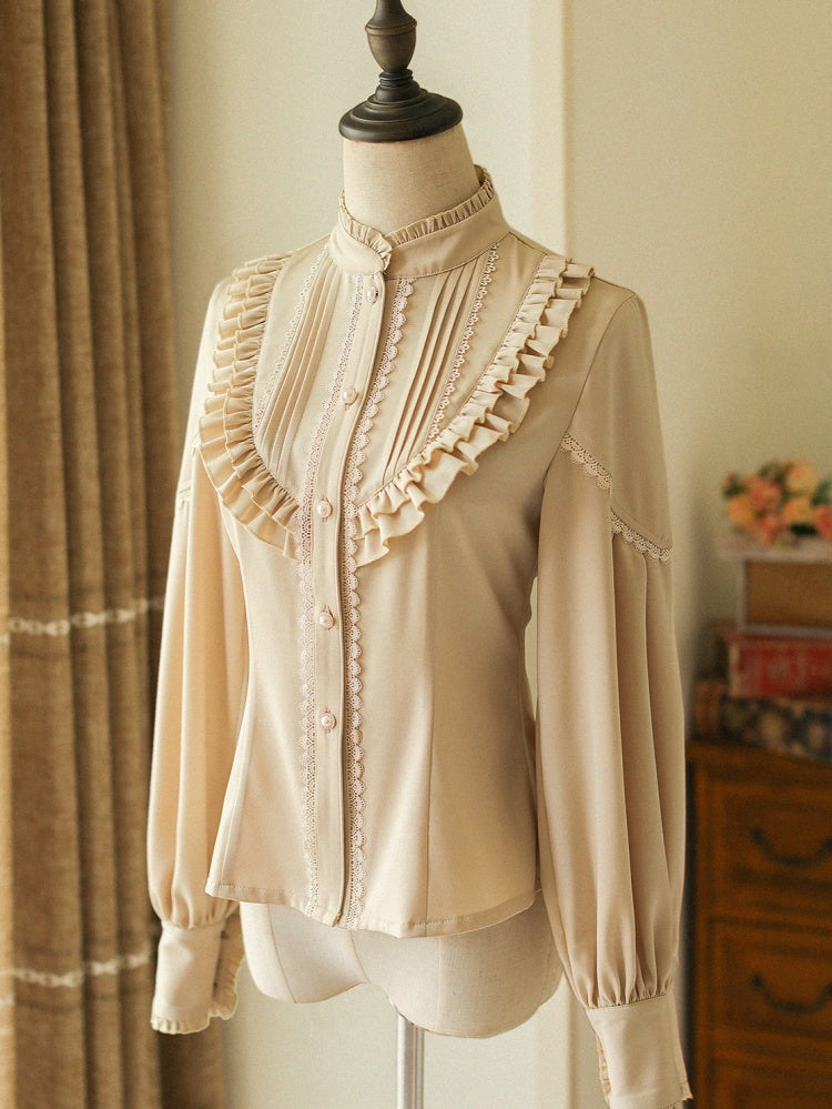 Apricot Stand Collar Long Sleeves Classic Lolita Shirt