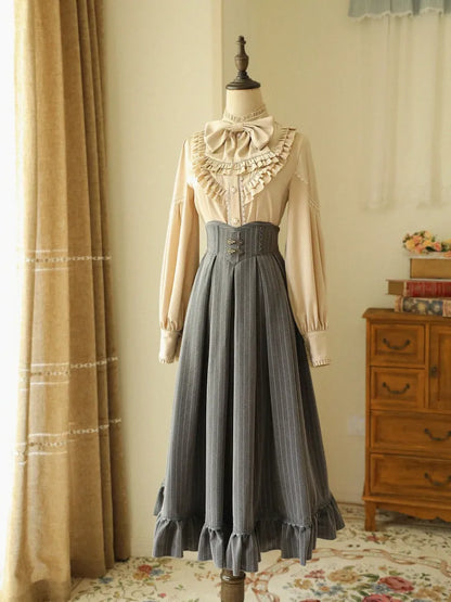 High Skirt Classic Historical Gray Waist Vibes Pattern Striped