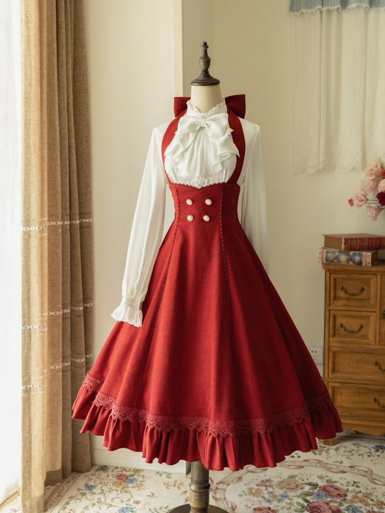 Red Bigbow Halter Neck Underbust Vintage Dress