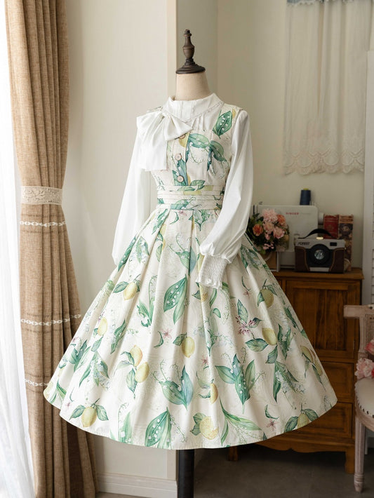 Yellow and Green Lemon Square Neckline Elegant Classic Lolita JSK Dress