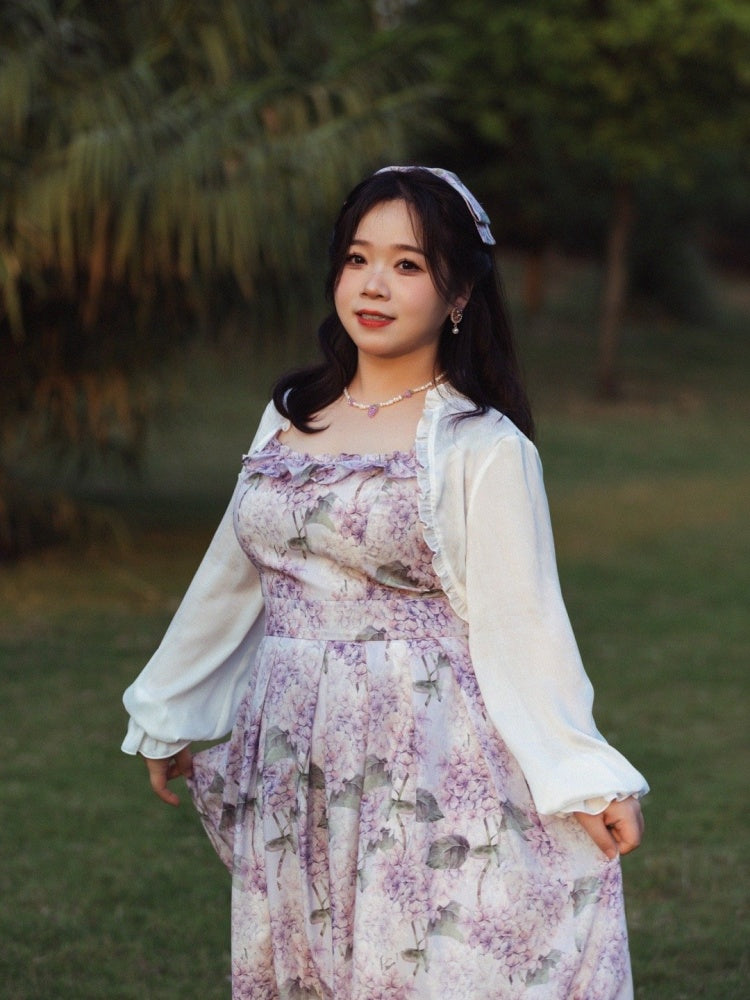 Purple Hydrangea Print Jumper Skirt Dress