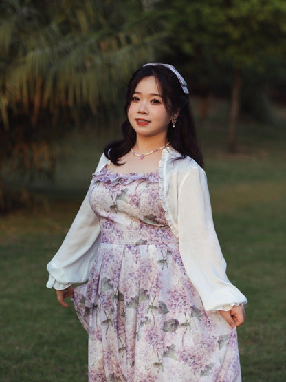 Purple Hydrangea Print Jumper Skirt Dress