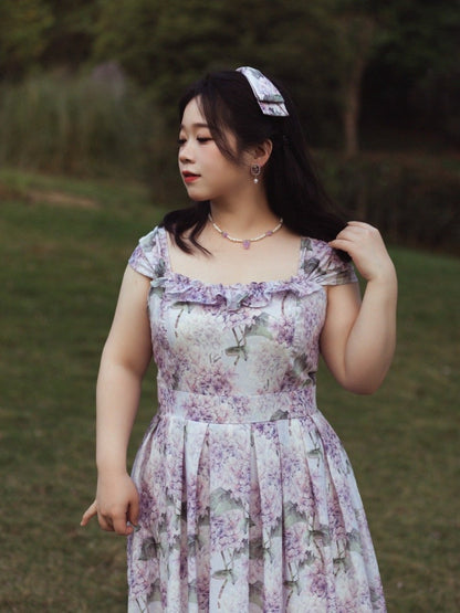 Purple Hydrangea Print Jumper Skirt Dress