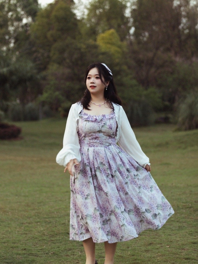 Purple Hydrangea Print Jumper Skirt Dress