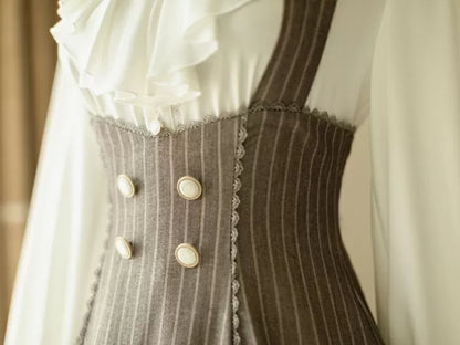 Halter Dress Underbust Stripped Vibes Pattern Neck Brown Historical