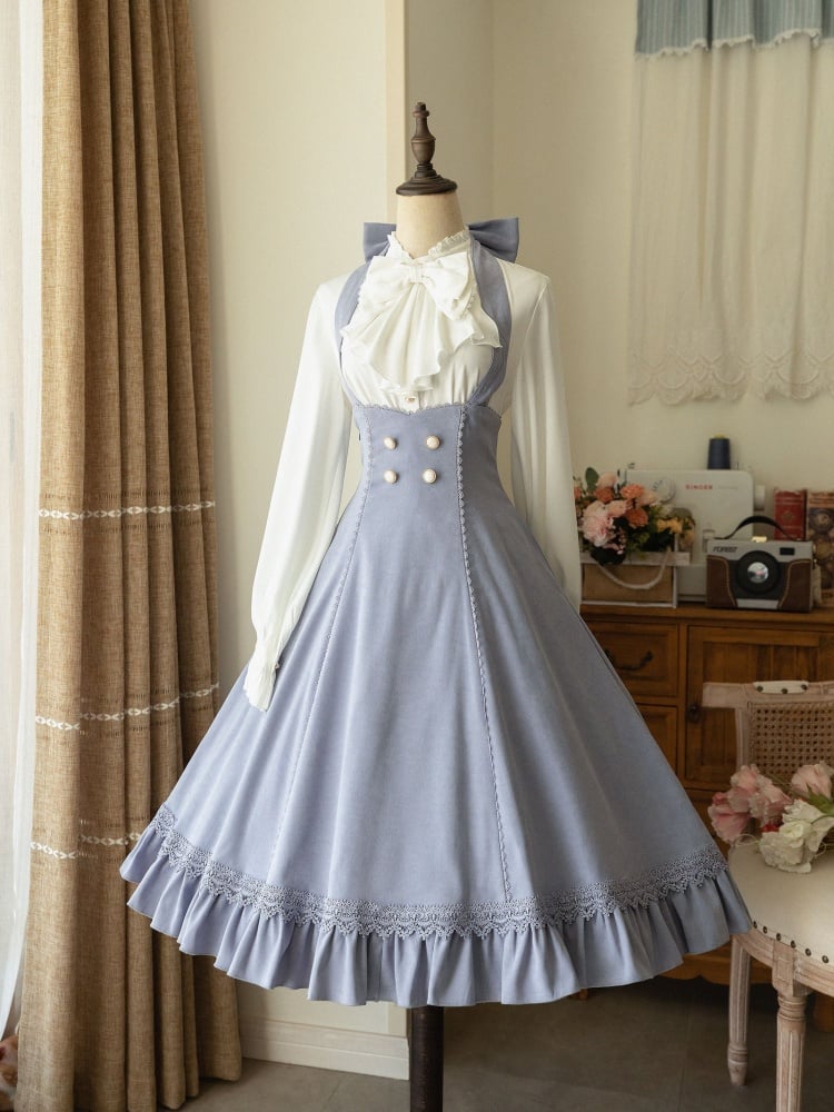 Historical Vibes Light Blue Halter Neck Underbust Dress