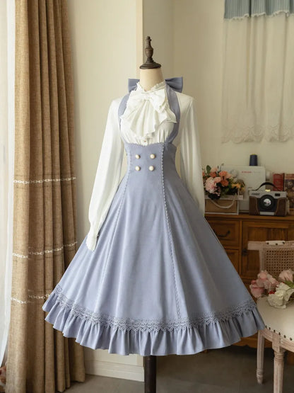 Halter Dress Underbust Blue 1950s Historical Neck Light Vibes