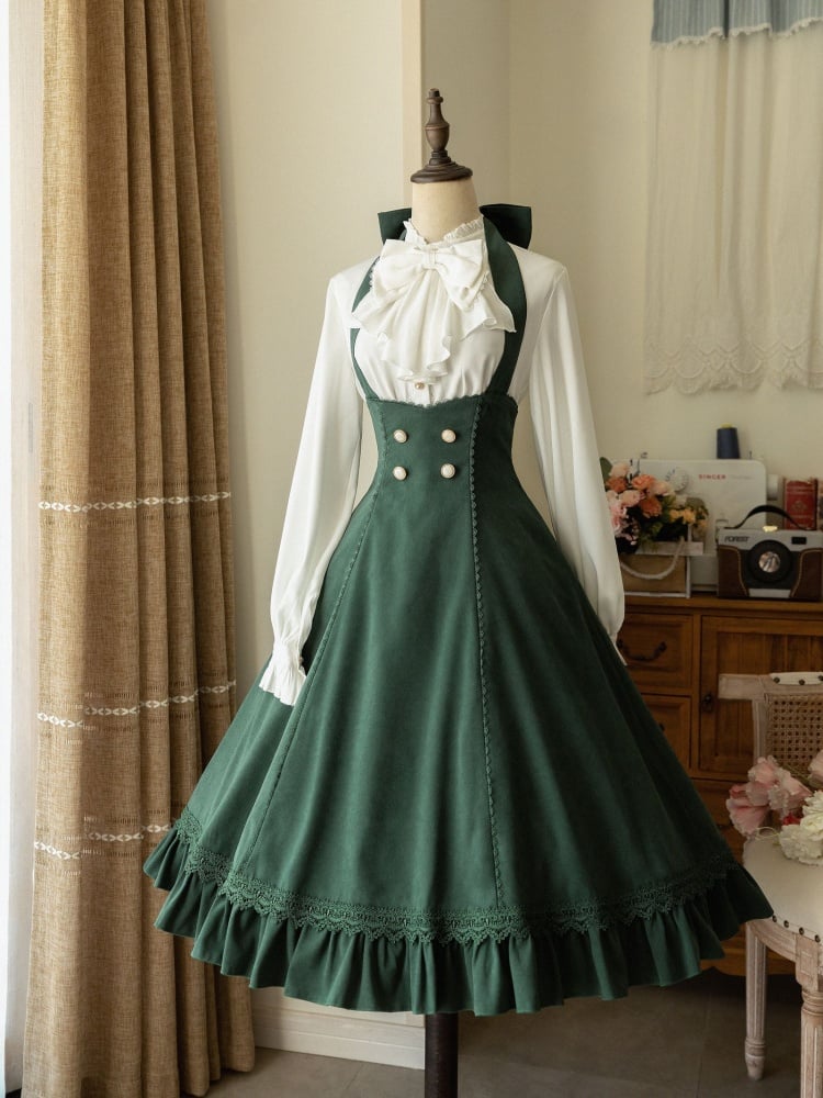 Historical Vibes Green Halter Neck Underbust Dress