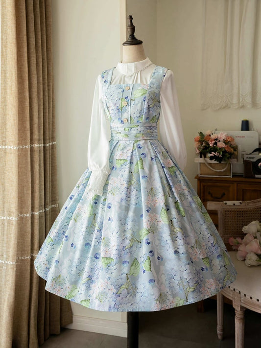 Blue Blueberry and Hydrangea Square Neckline Elegant Classic Lolita JSK Dress
