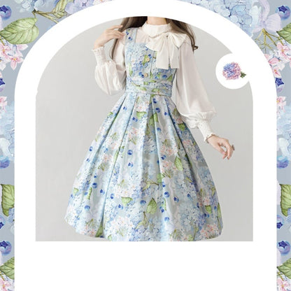 Blue Blueberry and Hydrangea Elegant Classic Lolita Dress