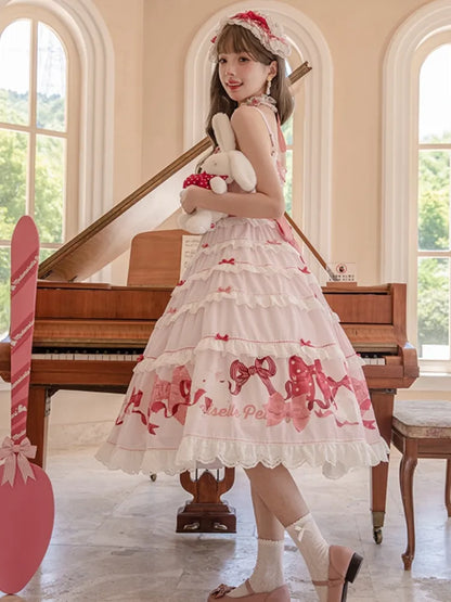 Skirt Sweet Pink Cute and Dress Jumper Bows Print Lolita Bunny