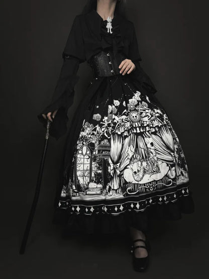 Sleeves Dark Belt Available Black Corset Gothic Plus Set Long - Full Lolita Skirt Sizes Shirt +