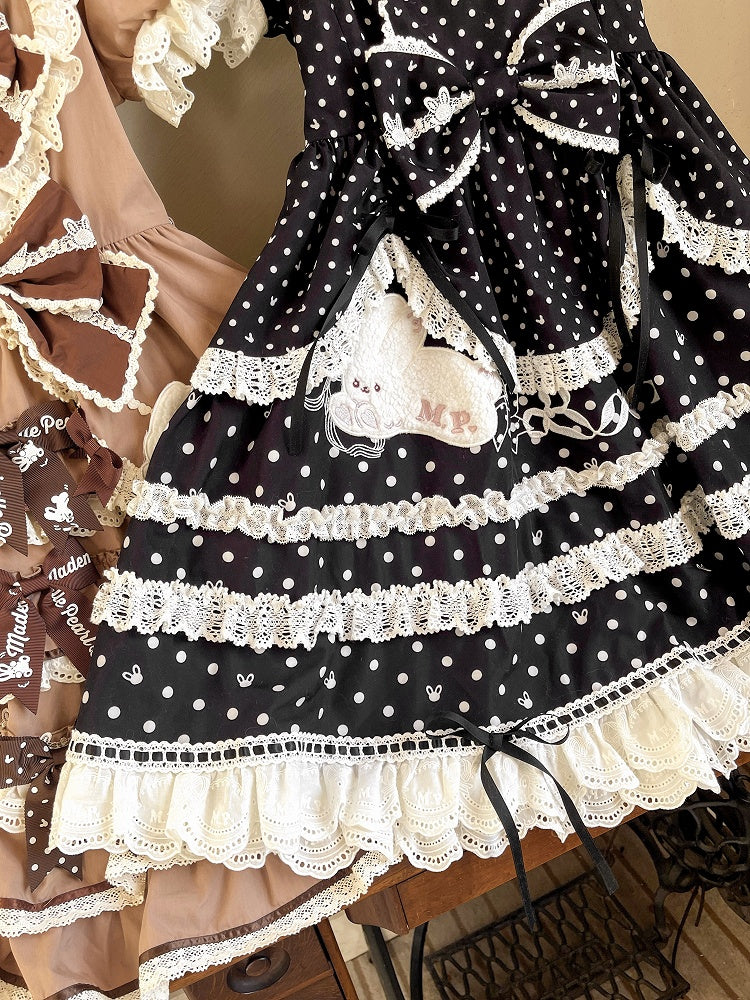 Bunny Plush Square Dress Polka Dots Sweet Lolita Pattern Neckline Black Ears
