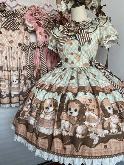 Puppy and Biscuit Green Sweet Lolita Short Sleeves Dress
