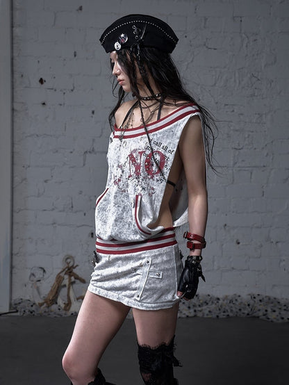 Asymmetrical Neckline Gray/White Wasteland Punk Distressed Dress