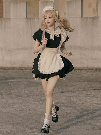 Lolita Lange Beige Version und Dienstmädchen Schwarze Schürze / Kleid Kurz